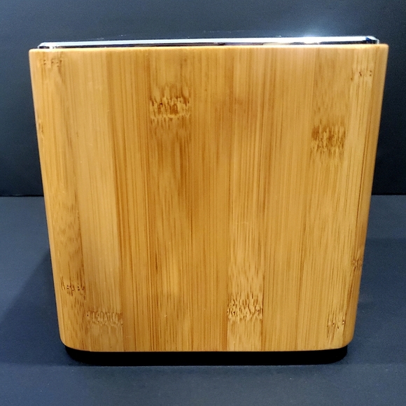 Bamboo Tissue Box Cover Holder Square Chrome MCM look Modernist Design Tabletop - Picture 5 of 8